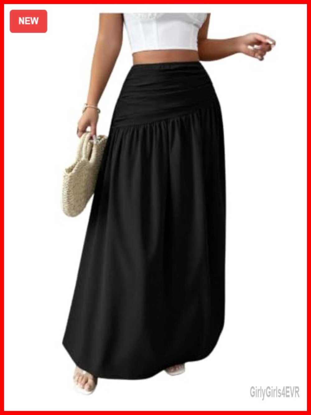Women's Flowy Tiered Maxi Skirt High Waist Ruched A-Line Summer